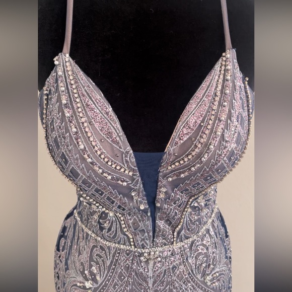 Elizabeth K by GLS Corset Tie Hand Beaded Mermaid Dress - Picture 4 of 9